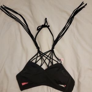 Pink Victoria secret bikini top black fringe Small
